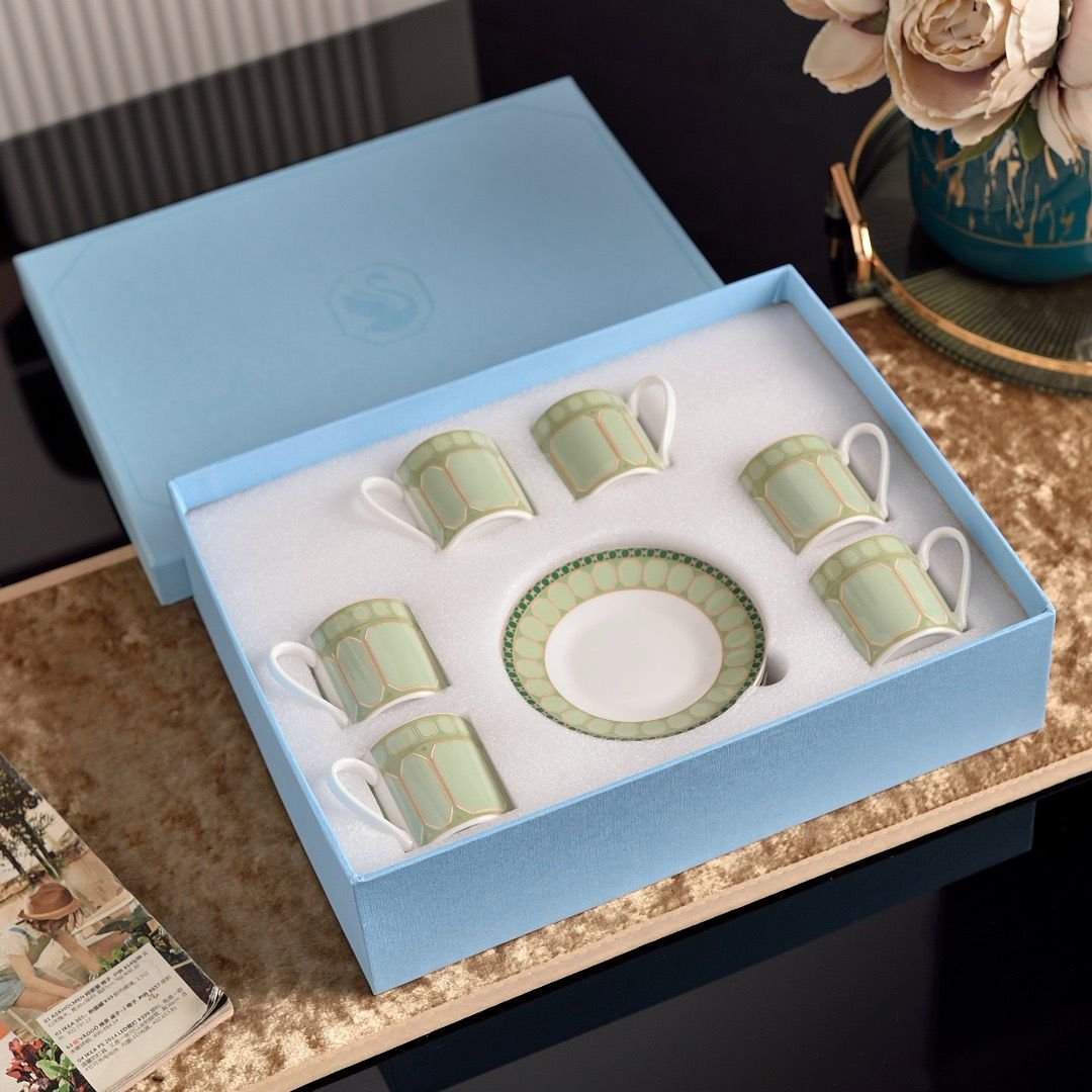 Swarovski Turkish coffee set of six cups with saucers. Three colors are available.